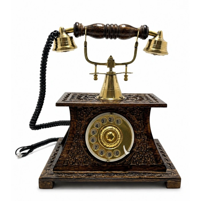 Ahşap Ve Pirinç Nostaljik Masa Telefonu Af931
