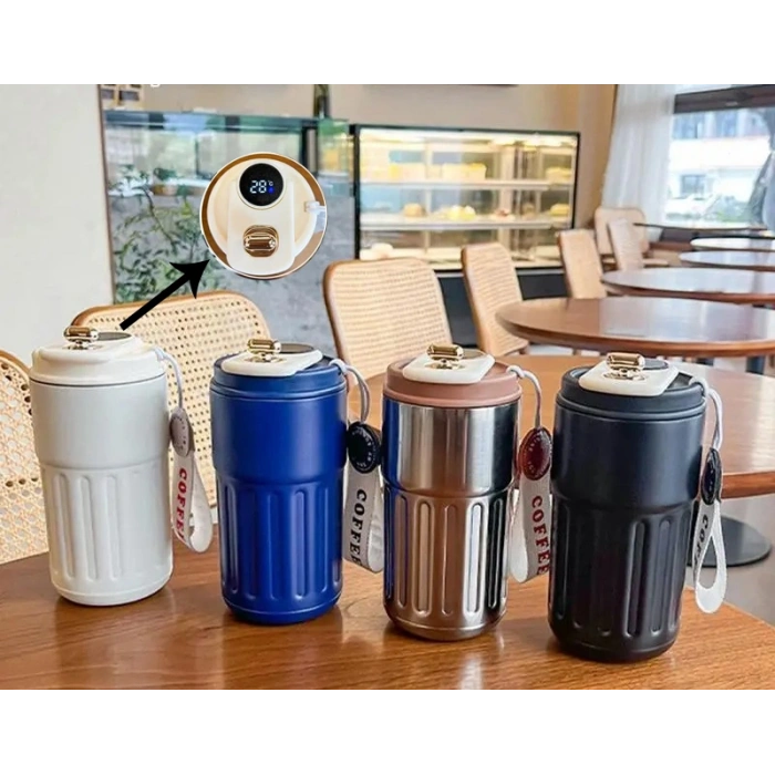 Askılı ve Derece Göstergeli Vakumlu Mug - 500 ml Modern Kahve Termosu ALK3136