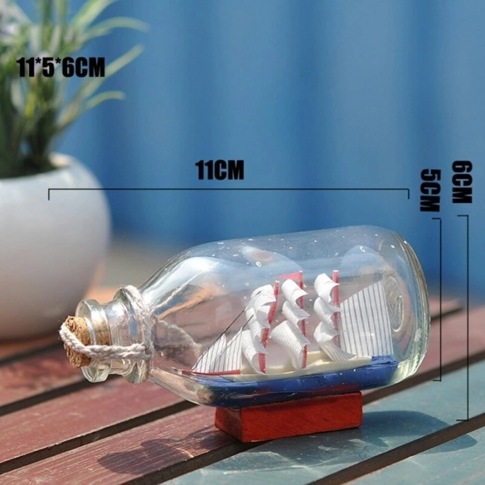 Dekoratif Şişe İçerisinde Yelkenli Gemi Küçük Boy (11cm)