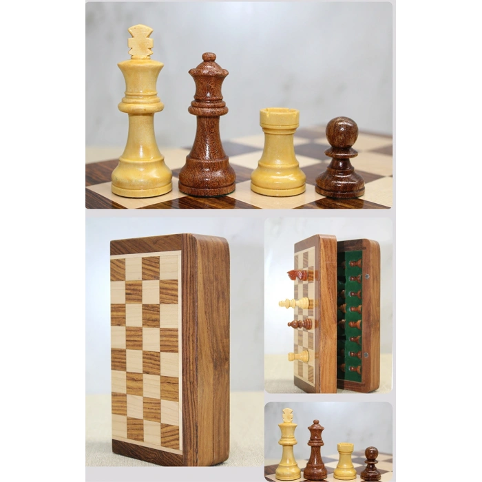 Mıknatıs Taşlı Ahşap Katlanabilir Kutulu Satranç Oyunu 17.5 Cm G611