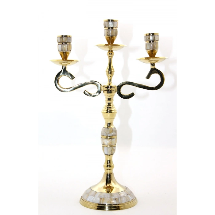 Pirinç Sedefli 3Lü Şamdan 18912