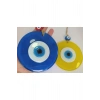 Opak Cam Nazar Boncuğu Ikili Set Mavi Ve Sarı Duvar Dekoru 12cm
