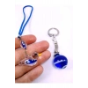 Küre Nazar Boncuk Anahtarlık + Kuş Nazar Boncuk Araba Dikiz Ayna Süsü El Yapımı Cam Hediyelik Set