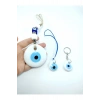 Beyaz Nazar Boncuğu Duvar Dekoru 7 Cm +anahtarlık+araba Dikiz Ayna Süsü Cam El Yapımı Hediyelik Set