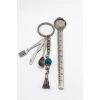 Zincirli Turkuaz Doğal Taşlı Metal Minyatür Bıçak Kaşık Çatal Anahtarlık, Minyatür Anahtarlık