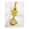 Altın Kaplama Hamse Ay Yıldız Gold Renkli Araba Dikiz Ayna Süsü, Lüks Yeni Araba Hediyesi