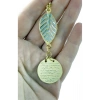 Pastel Mint Yeşili Yapral Metal Ayetel Kürsi Araba Dikiz Ayna Süsü, Gold Renkli