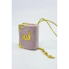El Yapımı Cam Nazar Boncuklu Toz Pembe Kadife Mini Kur an-ı Kerim Araba Dikiz Ayna Süsü