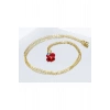 Minimal Kırmızı Cam Nazar Boncuklu Kalpli Kolye, Hediyelik Kalpli Kolye (60 cm)