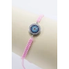 Toz Pembe Asansörlü Gümüş Zirkon Taşlı Nazar Bileklik, Hediyelik Bileklik
