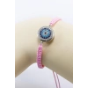 Toz Pembe Asansörlü Gümüş Zirkon Taşlı Nazar Bileklik, Hediyelik Bileklik