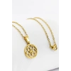 Paslanmaz Çelik Gold Renkli Lotus Çiçeği Çelik Kolye , Hediyelik Kolye (60 cm)