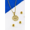 Paslanmaz Çelik Gold Renkli Lotus Çiçeği Çelik Kolye , Hediyelik Kolye (60 cm)