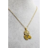 Paslanmaz Çelik Gold Renkli Parlak Taşlı Sedefli Çiçek Yoncalı Çelik Kolye , Hediyelik Kolye (60 cm)