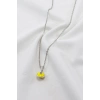 Çerçeveli Sarı Nazar Boncuklu Bijuteri Kolye (Çelik Zincir 60 cm), Gümüş Renkli