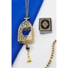 Gold Renkli Korunaklı Kılıf Siyah Yaldızlı Mini Kuran Dikiz Ayna Süsü, Salkım Nazar Boncuklu
