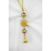 Renkli Papatyalı Salkım Lotus Çiçekli Araba Dikiz Ayna Süsü, Gold Renkli Hediyelik Süsü
