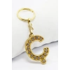 Gold Renkli Parlak Taşlı Ç Harfi Anahtarlık, Hediyelik Harfli Anahtarlık