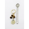 Doğal Taşlı Metal Ayetel Kürsi Dualı Anahtarlık, Kaplan Gözü Boncuklu Çanta Süsü