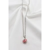 Çerçeveli Pembe Nazar Boncuklu Bijuteri Kolye (Çelik Zincir 60 cm), Gümüş Renkli