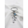 Yıldızlı Çerçeveli Nazar Boncuklu Gümüş Renkli Metal F Harfi Anahtarlık / Hediyelik Çanta Süsü