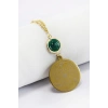 Yeşil Cam Nazar Boncuklu Gold Çelik Allah Lafzı Ayetel Kürsi Felak Nas İhlas Dikiz Ayna Süsü (3,5cm)