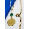 Yeşil Cam Nazar Boncuklu Gold Çelik Allah Lafzı Ayetel Kürsi Felak Nas İhlas Dikiz Ayna Süsü (3,5cm)