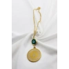 Yeşil Cam Nazar Boncuklu Gold Çelik Allah Lafzı Ayetel Kürsi Felak Nas İhlas Dikiz Ayna Süsü (3,5cm)