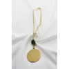 Yeşil Cam Nazar Boncuklu Gold Çelik Allah Lafzı Ayetel Kürsi Felak Nas İhlas Dikiz Ayna Süsü (3,5cm)