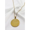 Ruhunu Aydınlatan Gold Renkli Nazar Ayeti & Çerçeveli Fatiha Suresi İşlemeli 316L Çelik Kolye 3 cm