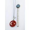Metal Kırmızı Türk Bayrağı Yıldızlı Zincirli Araba Dikiz Ayna Süsü, Yeni Araba Hediyesi