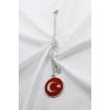 Metal Kırmızı Türk Bayrağı Yıldızlı Zincirli Araba Dikiz Ayna Süsü, Yeni Araba Hediyesi