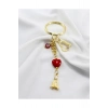 Kırmızı Cam Kalpli Gold Renkli Metal Anahtarlık /Minik Çanta Süsü Sevgililer Günü
