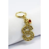 Kırmızı Parlak Kalpli Gold Renkli Kristal Taşlı Metal S Harfi Anahtarlık /Minik Çanta Süsü