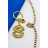 Kırmızı Parlak Kalpli Gold Renkli Kristal Taşlı Metal S Harfi Anahtarlık /Minik Çanta Süsü