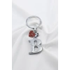 Kırmızı Parlak Kalpli Gümüş Renkli Metal B Harfi Anahtarlık /Minik Çanta Süsü
