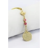 Metal Kuş Pembe Çiçekler Gold Renkli Metal Ayetel Kürsi Araba Dikiz Ayna Süsü