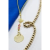 Metal Kuş Pembe Çiçekler Gold Renkli Metal Ayetel Kürsi Araba Dikiz Ayna Süsü