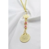 Metal Kuş Pembe Çiçekler Gold Renkli Metal Ayetel Kürsi Araba Dikiz Ayna Süsü