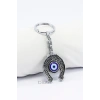 Nazar Boncuklu Klasik Desenli At Nalı Metal Anahtarlık, Hediyelik Küçük Çanta Süsü