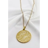 Paslanmaz 316L Gold Renkli Çelik Kolye Çift Taraflı İnşirah Suresi Besmele 3cm