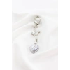 Kristal Boncuklu Metal Kuş Sedefli Kalp Klipsli Cüzdan Süsü Charm Çanta Süsü Anahtarlık