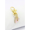 Pembe Kalp Nazar Boncuğu Klipsli Gold Renkli Cüzdan Süsü Charm Çanta Süsü Anahtarlık