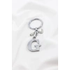 Gümüş Sedefli Çiçekli Metal Kalpli Gümüş Renkli Metal G Harfi Anahtarlık / Hediyelik Çanta Süsü