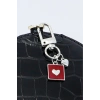 Kırmızı Mineli Gümüş Renkli Metal Kalp Klipsli Cüzdan Süsü Charm Çanta Süsü Anahtarlık