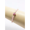 Pembe Boncuklu Mineli Metal Kalpli Gold Renkli Elastik Bileklik, Hediyelik Bileklik