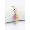 Pembe Nazar Boncuğu Gold Renkli İki Harfli Püsküllü Araba Dikiz Ayna Süsü /Aile Araba Hediyesi
