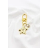 Taşlı Yıldız Tek Taş Gold Renkli Klipsli Cüzdan Süsü Charm Çanta Süsü Anahtarlık