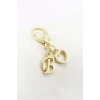 Metal B Harfi Ajurlu Kalp Klipsli Cüzdan Süsü Charm Gold Renkli Çanta Süsü Kişiselleştirilebilir