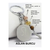 Aslan Burcu Doğal Taşlı Çelik Burç Anahtarlık, Kaplan Gözü, Sitrin ve Güneş Taşı